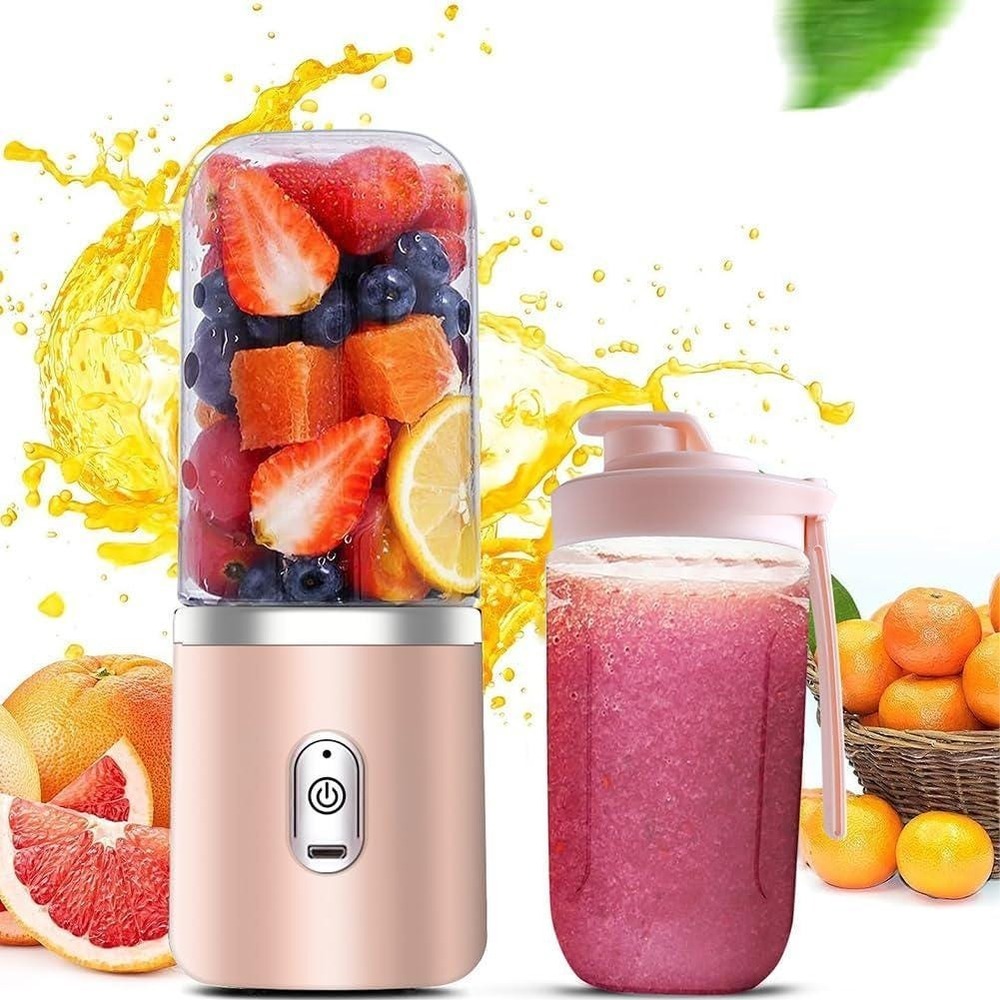 Portable Blender USB Rechargeable 4000mAh 6 Blades Pink Personal Smoothie Maker